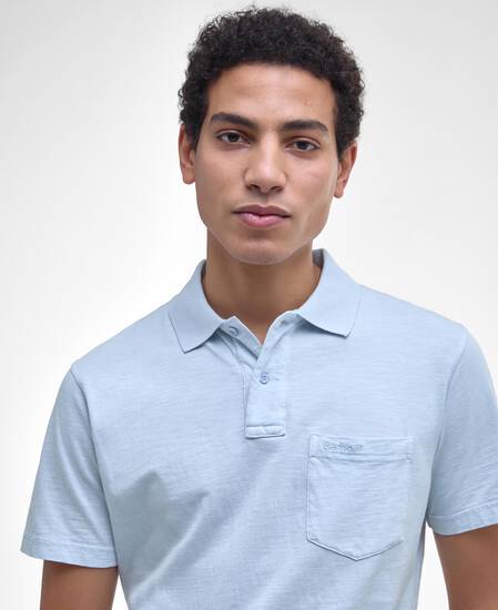 Pigment Dye Slub Polo Shirt Bleached Blue Pigment Dye Slub Polo Shirt Bleached Blue