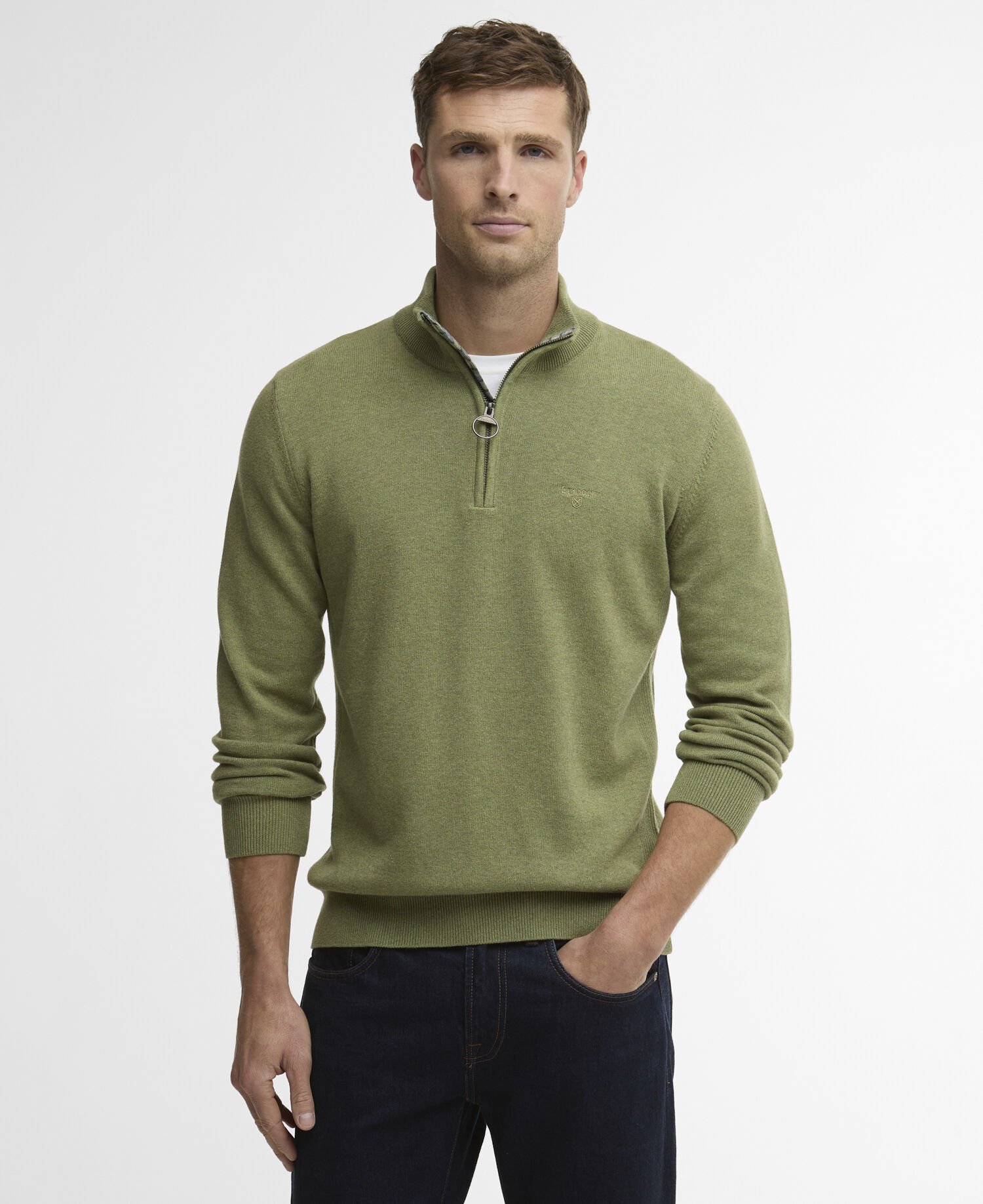 Felpa in cotone con mezza zip Laurel Green