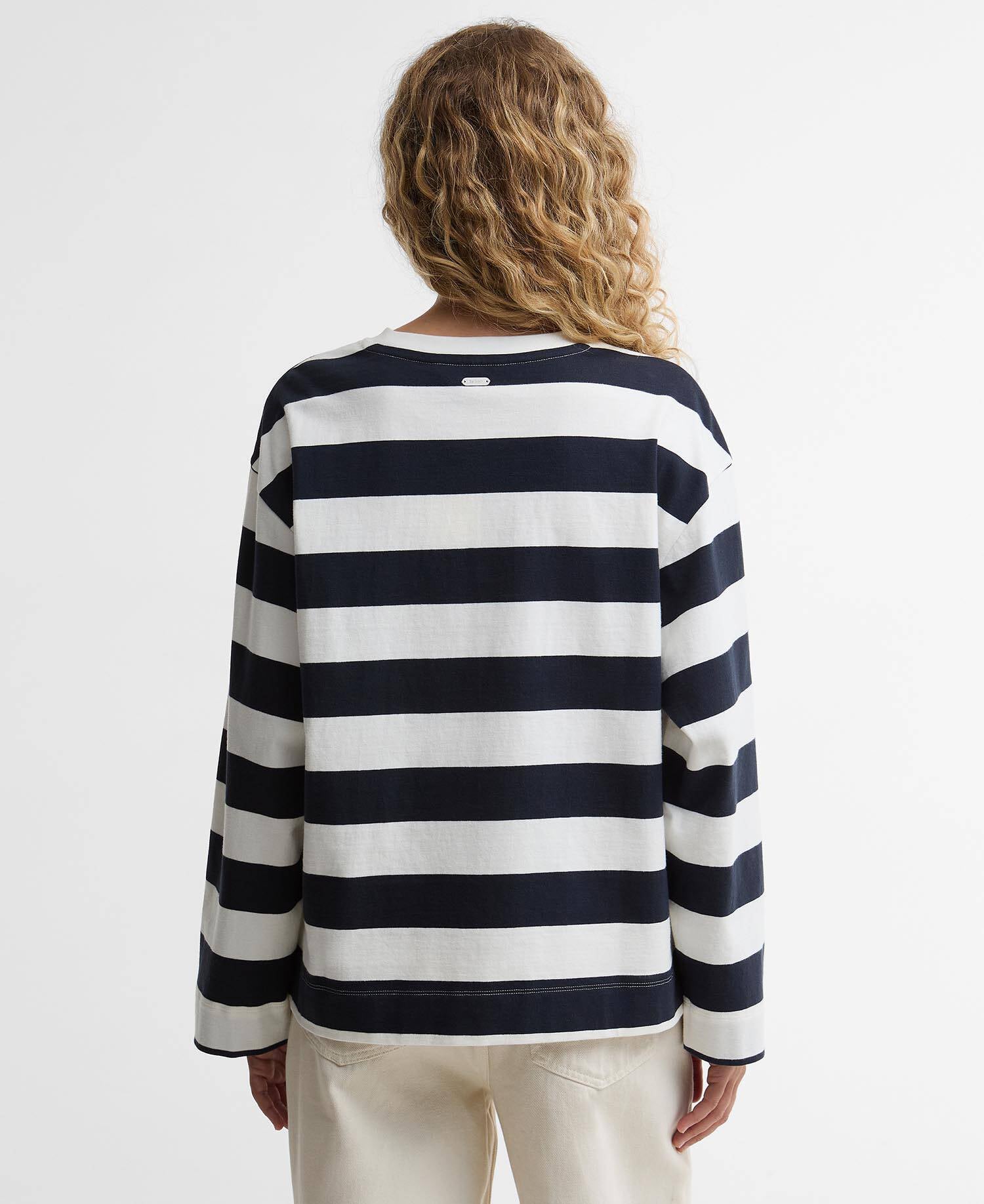 Cartmel Striped Long-Sleeved T-Shirt Cloud/Dark Navy Stripe image number 2