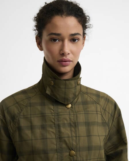 Giacca casual Beadnell in tartan con taglio crop Dusky Green Tartan/Highland