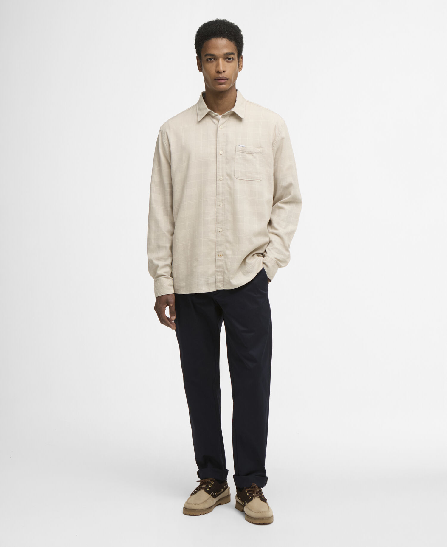 Kingswell Tartan Long-Sleeved Relaxed Shirt Light Stone