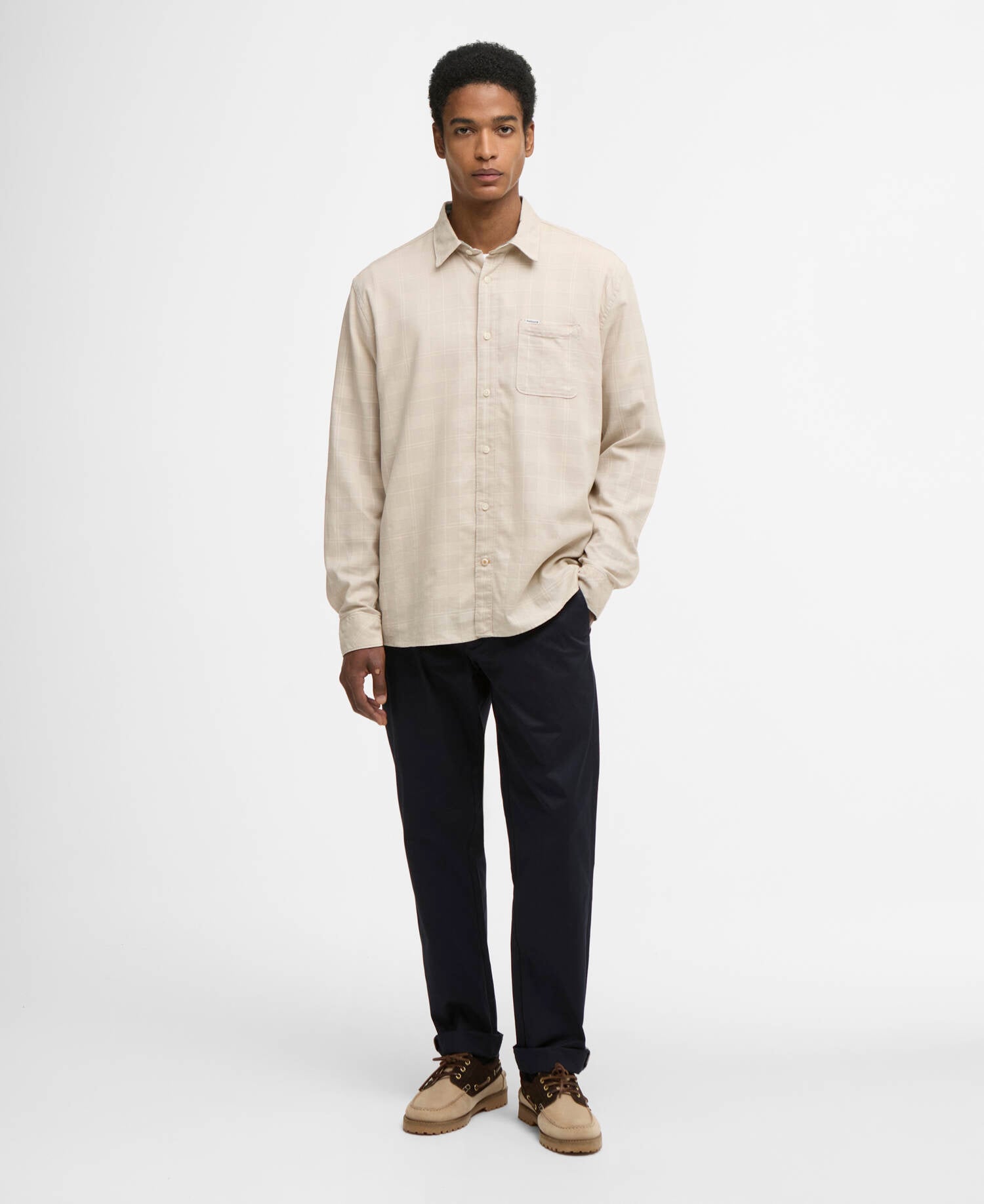 Kingswell Tartan Long-Sleeved Relaxed Shirt Light Stone image number 1