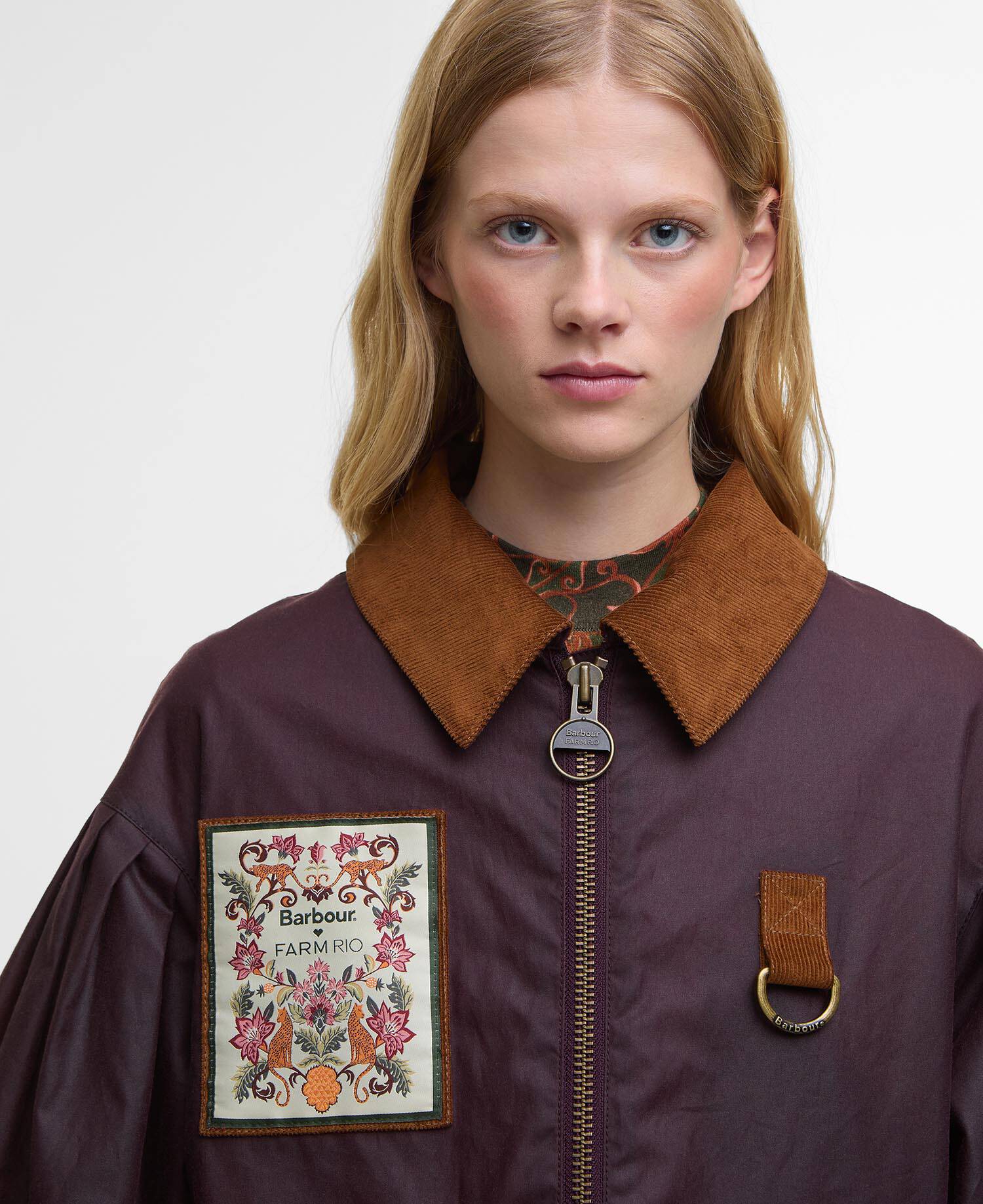 Barbour FARM Rio Thais Waxed Jacket Bordeaux/Cream Heart Print image number 3