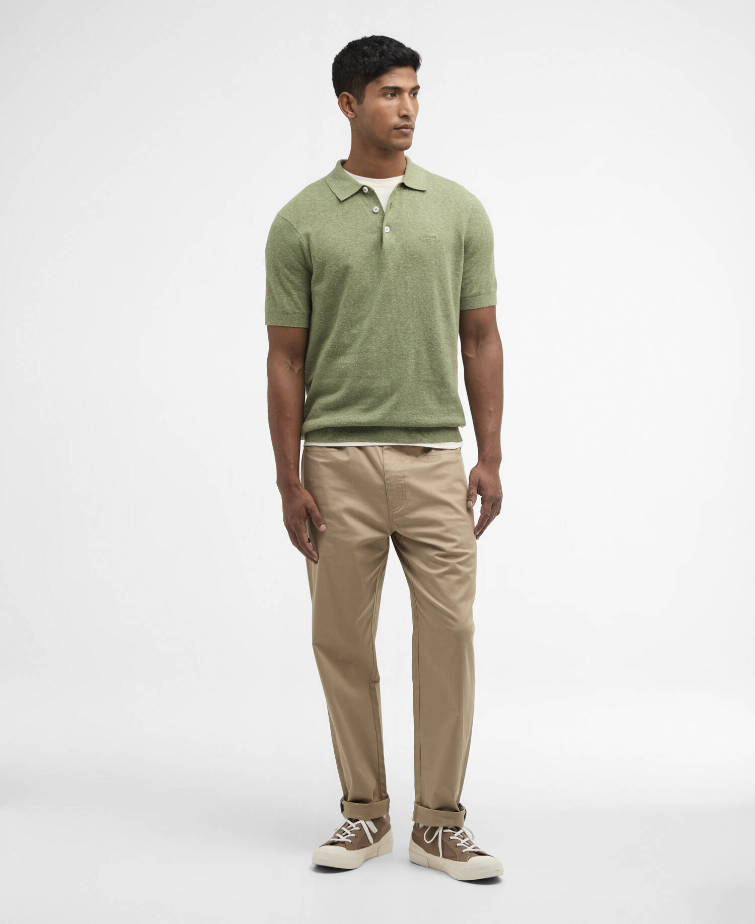 Muston Linen-Blend Knitted Polo Shirt Laurel Green image number 1