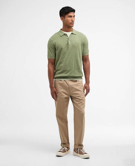 Strickpoloshirt Muston aus Leinen-Mix Laurel Green