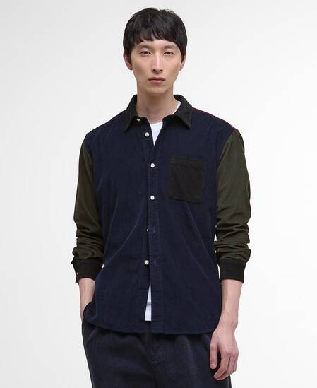 Patchwork Oversized Cord Shirt Navy/Red/Forest