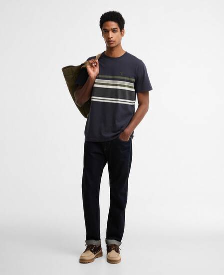 Teeside Striped Graphic Tailored T-Shirt Dark Navy