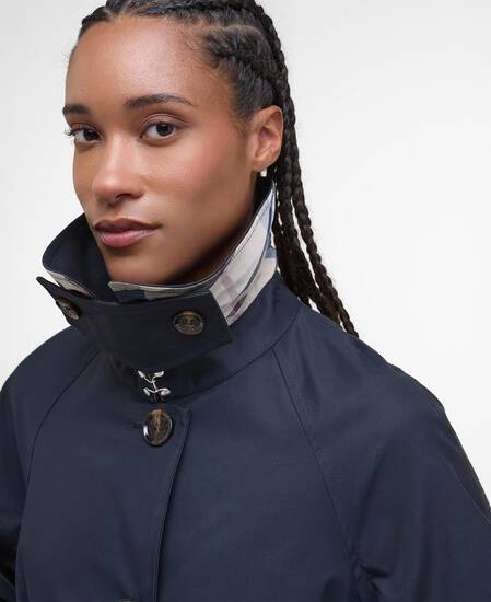 Robyn Showerproof Trench Coat Dark Navy/Hessian Tartan