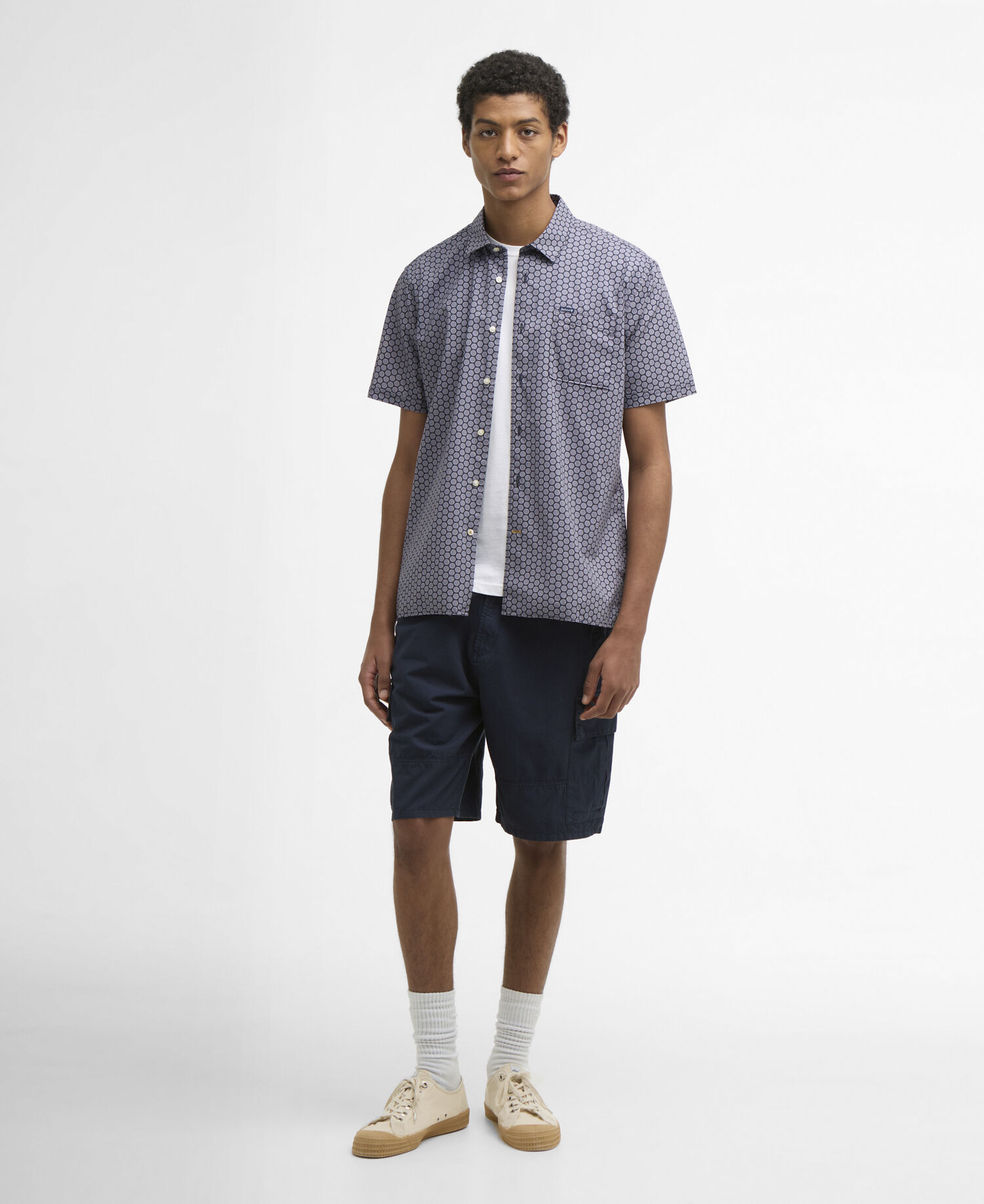 Appledore Printed Regular Short-Sleeved Shirt Navy