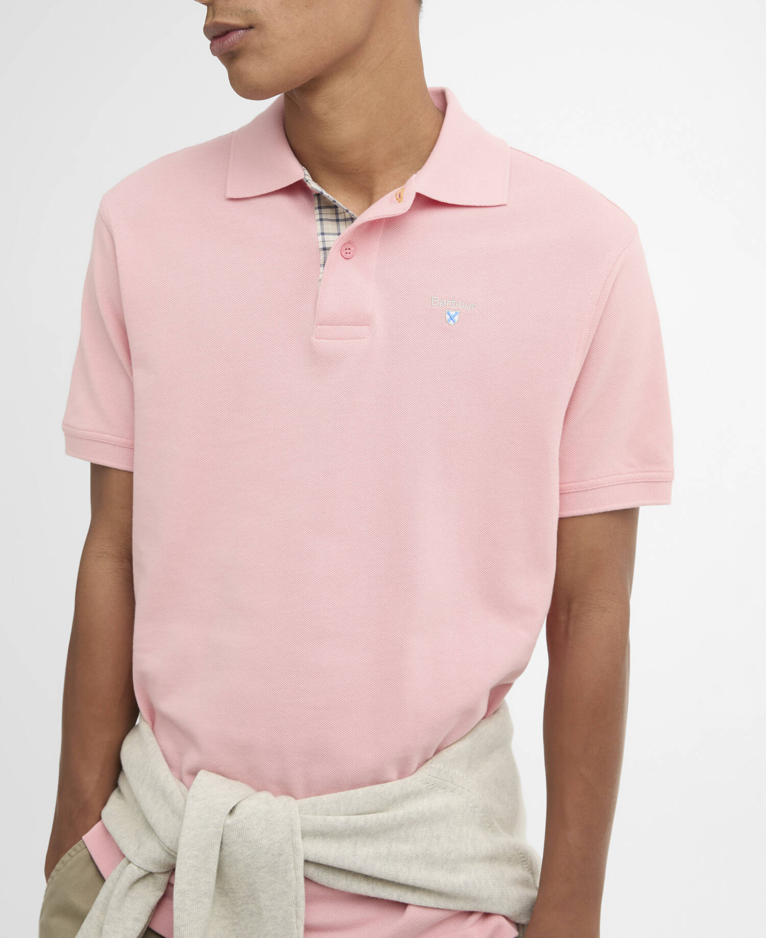 Polo in tartan e piqu&eacute; di cotone Mineral Pink image number 3