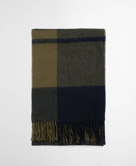 Sciarpa con motivo tartan in lana d’agnello Maxine Black/Olive