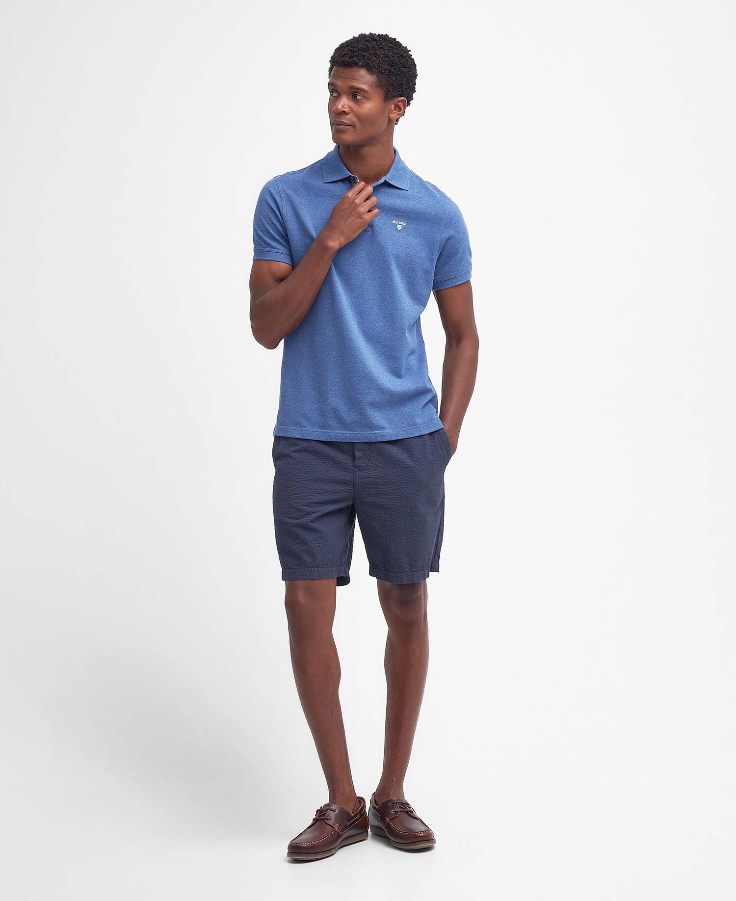 Tartan Pique Polo Shirt Dark Chambray Marl