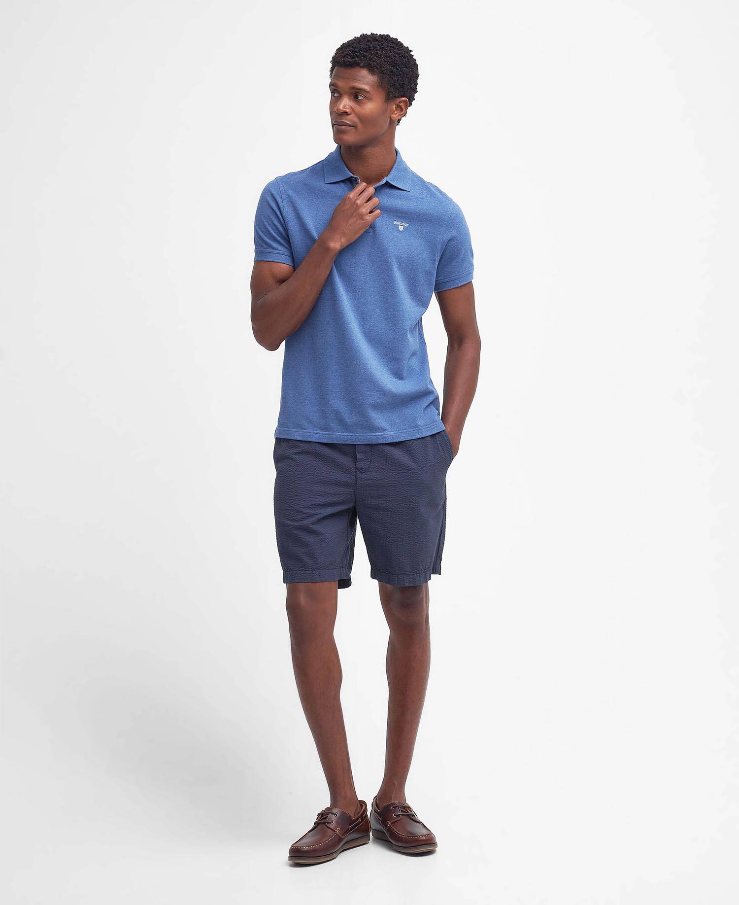 Tartan Pique Polo Shirt Dark Chambray Marl image number 1