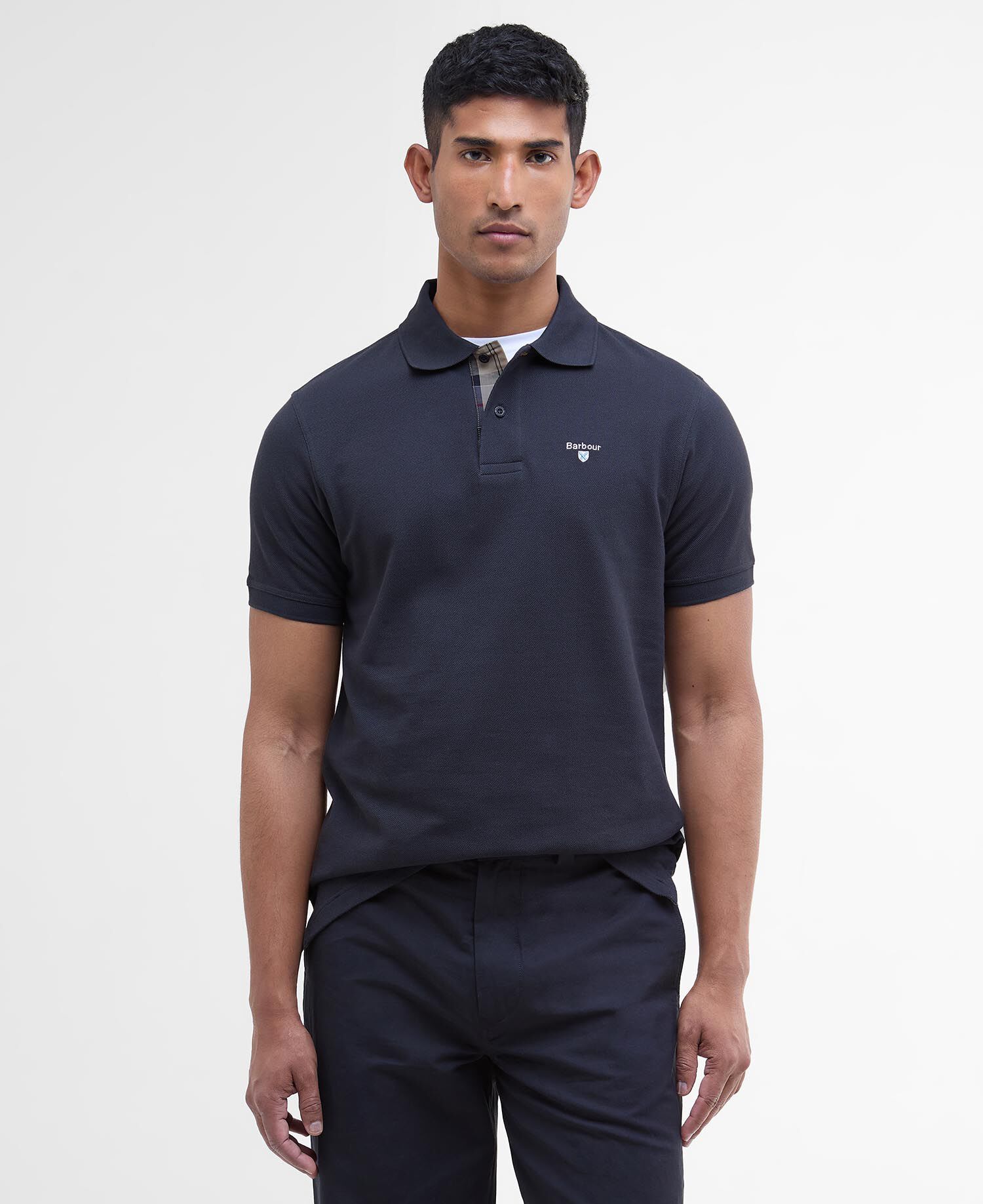 Tartan Pique Polo Shirt Navy-Dress