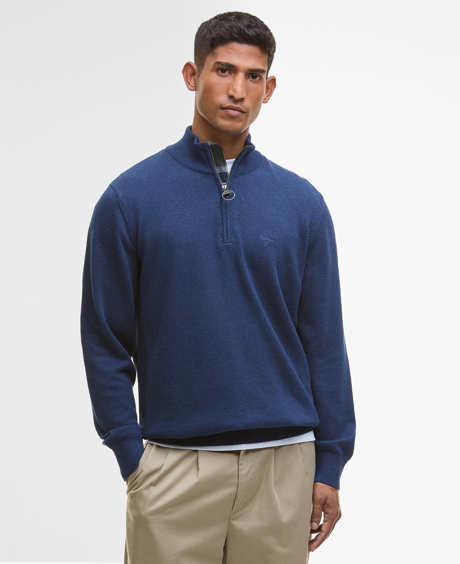 Felpa in cotone con mezza zip Inky Marl