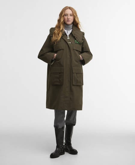 Barbour x GANNI Waterproof Parka Jacket Olive/Classic Tartan