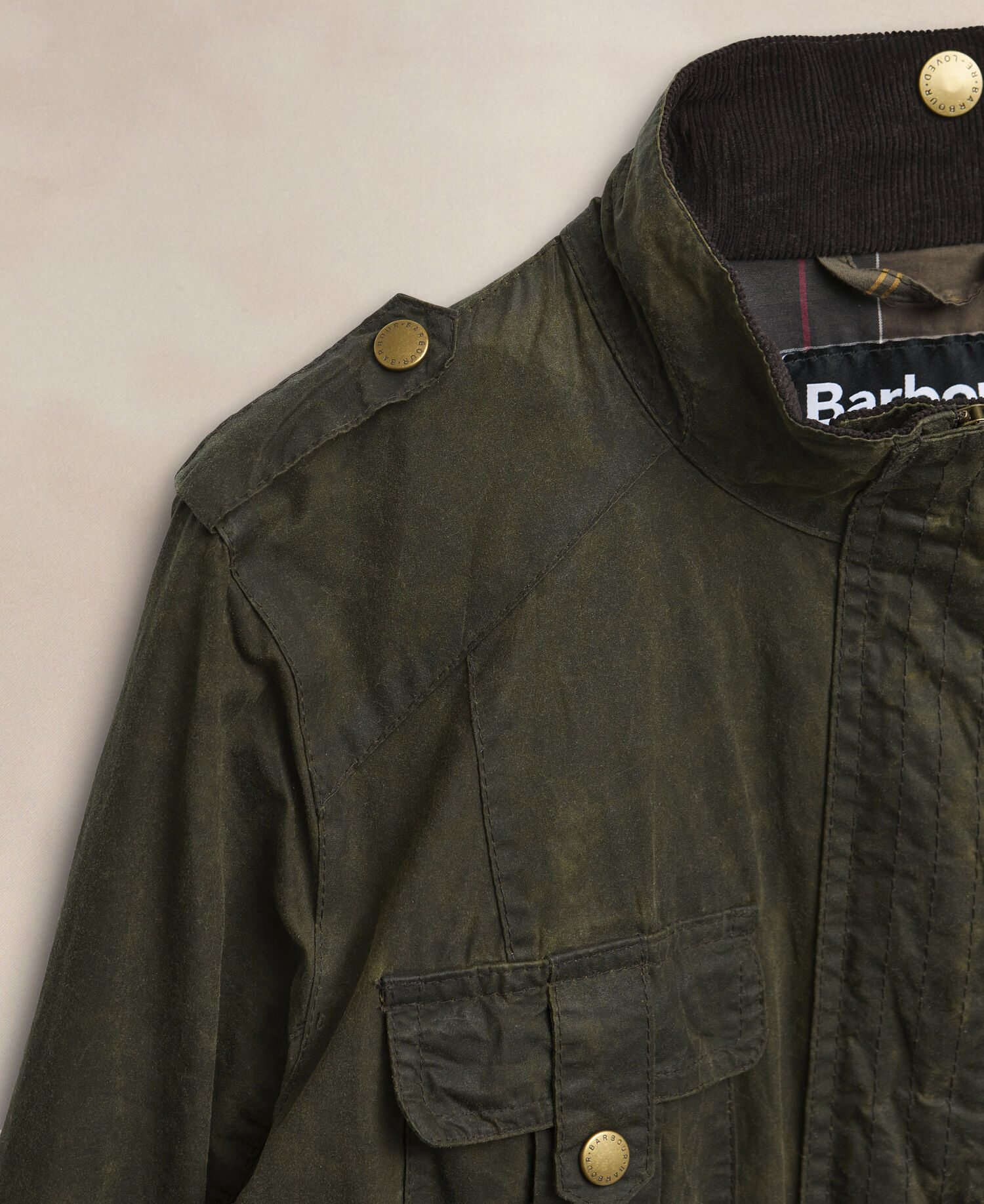Barbour Re-Loved Defence Waxed Jacket - Size 18 Olive