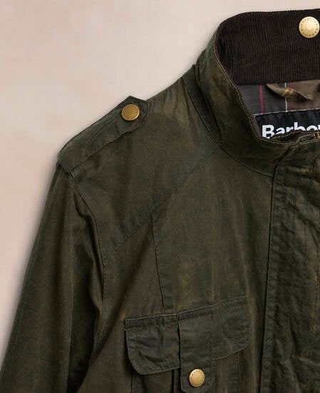 Barbour Re-Loved Defence Waxed Jacket - Size 18 Olive