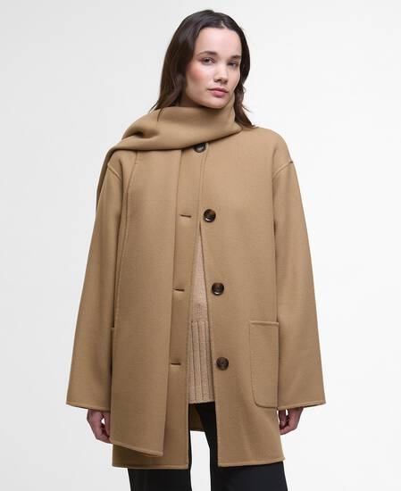 Cappotto in lana con sciarpa incorporata Clementine Camel