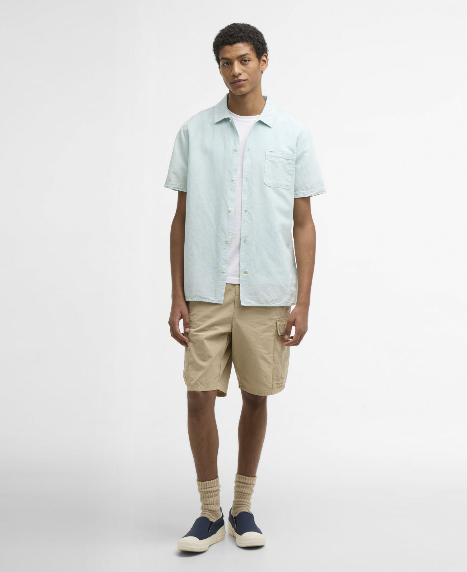 Kurzarmhemd Landkey Overdyed Regular Mint Blue