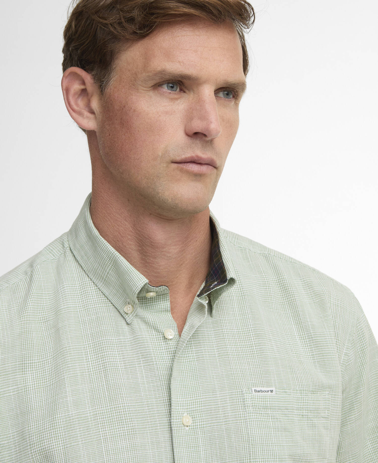 Camicia Fleming in misto lino a maniche corte dalla vestibilit&agrave; regular Loden Green image number 3