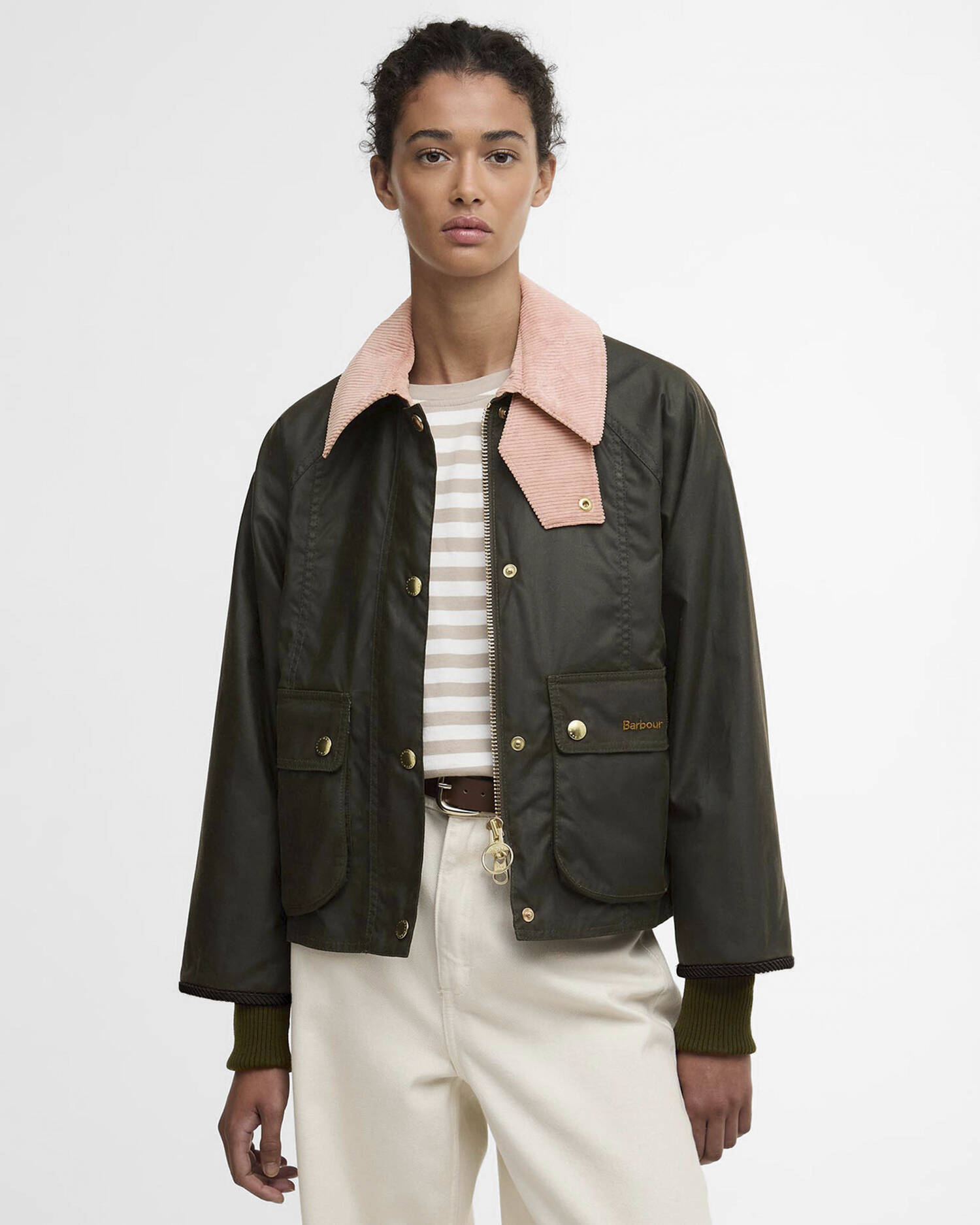 Cropped Beadnell Waxed Jacket Archive Olive/Ancient/Gardenia image number 0