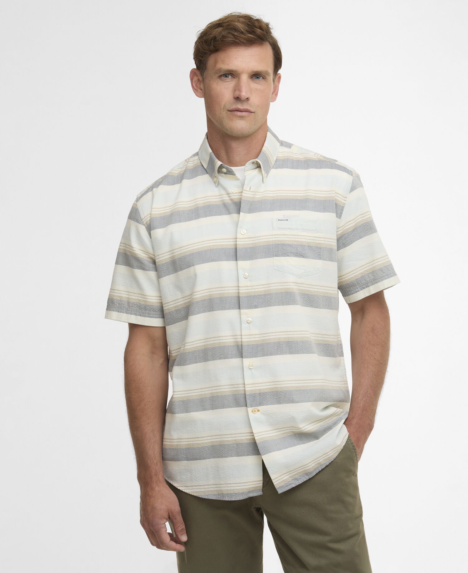 Camicia Chathill a maniche corte dalla vestibilit&agrave; regular con motivo a righe Navy