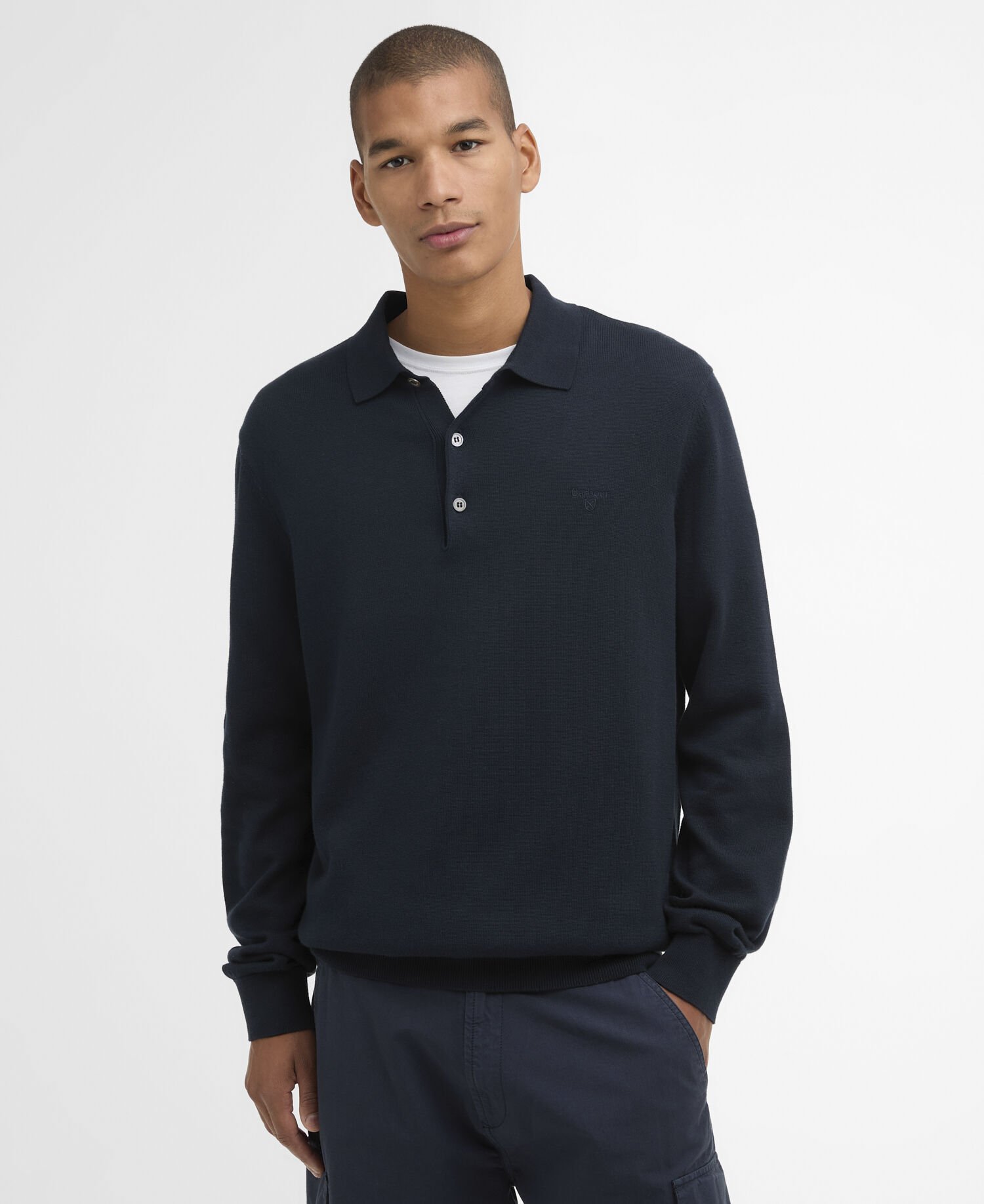 Langarm-Strickpoloshirt Pima Navy