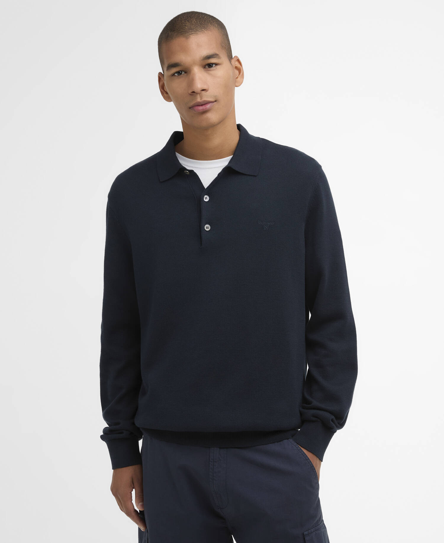 Langarm-Strickpoloshirt Pima Navy image number 0
