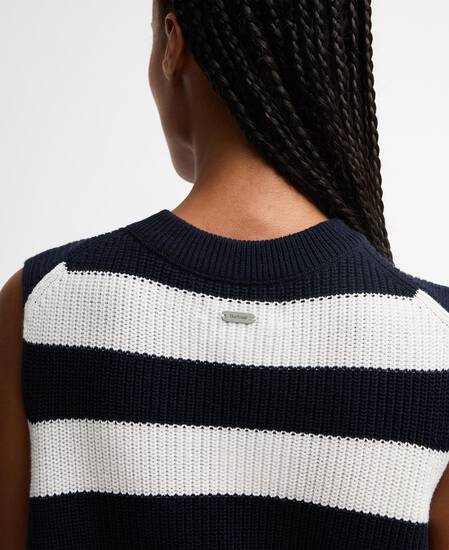 Cartmel Striped Knitted Vest Dark Navy Stripe