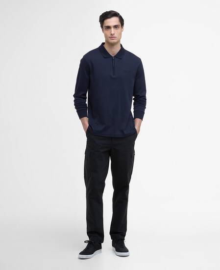 Innes Interlock Long-Sleeved Polo Shirt Navy Innes Interlock Long-Sleeved Polo Shirt Navy