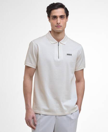 Alfred Jacquard Striped Polo Shirt Whisper White