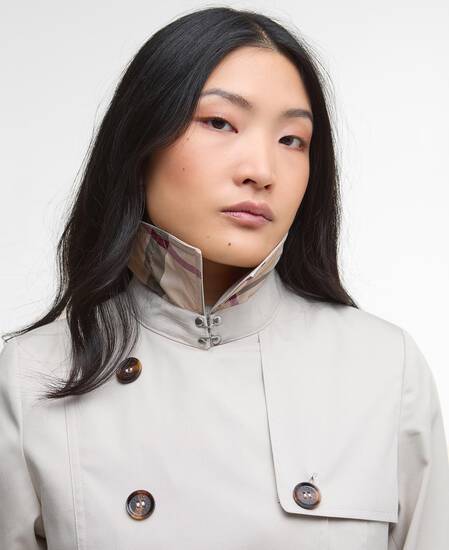 Short Greta Showerproof Trench Coat Mist/Hessian Tartan