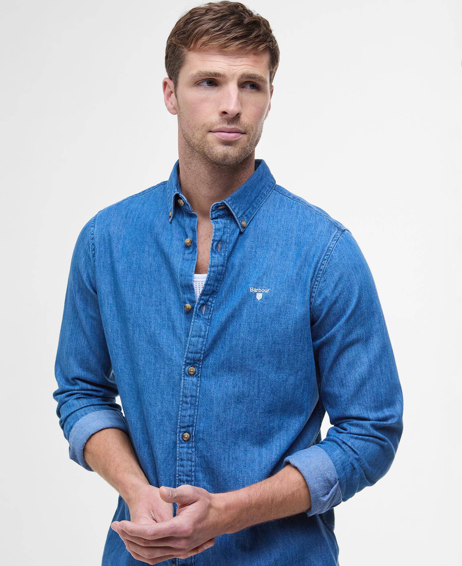 Denim Crest Tailored Long-Sleeved Shirt Chambray image number 3