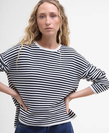 Marine Striped Crew Neck Jumper Navy Stripe
