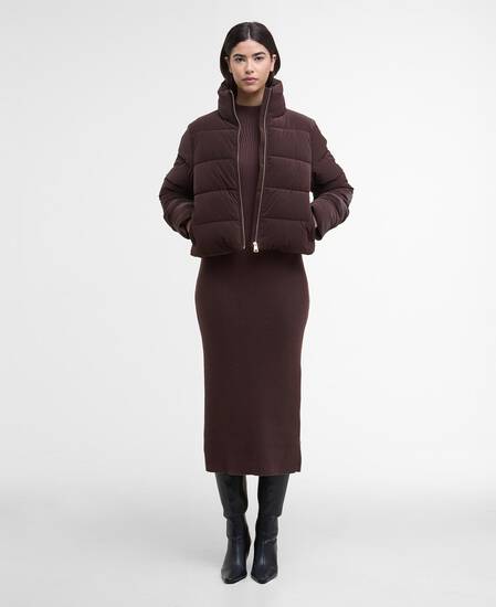 Hudson Faux-Velvet Puffer Jacket Red Velvet