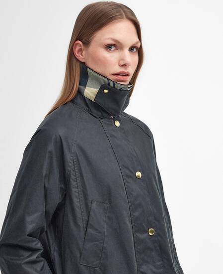 Long Beadnell Waxed Jacket Sage-Ancient