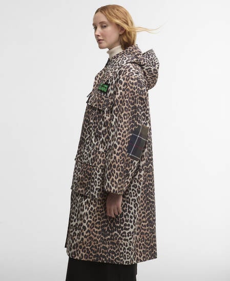 Barbour x GANNI Leopard Print Waterproof Parka Jacket Ganni Leopard Print