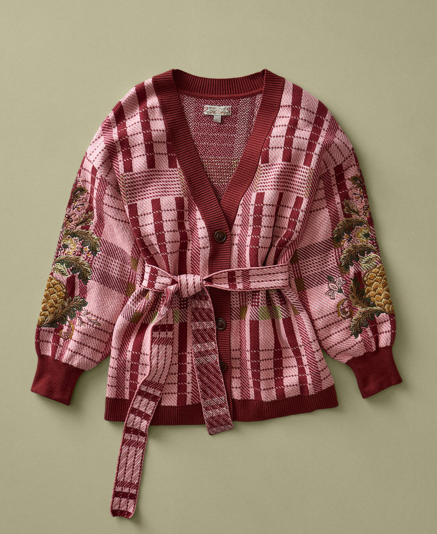 Barbour FARM Rio Luisa Embroidered Cardigan Pink Tartan image number 0