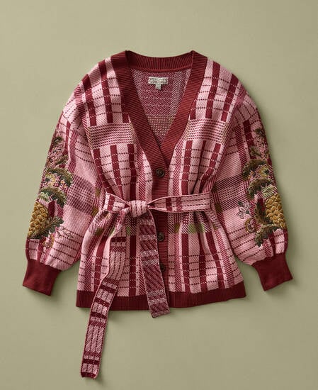 Barbour FARM Rio Luisa Embroidered Cardigan Pink Tartan