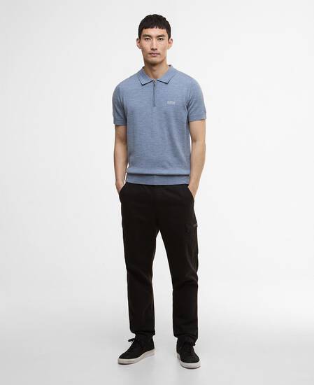 Maverick Mouline Knitted Polo Shirt Cool Blue