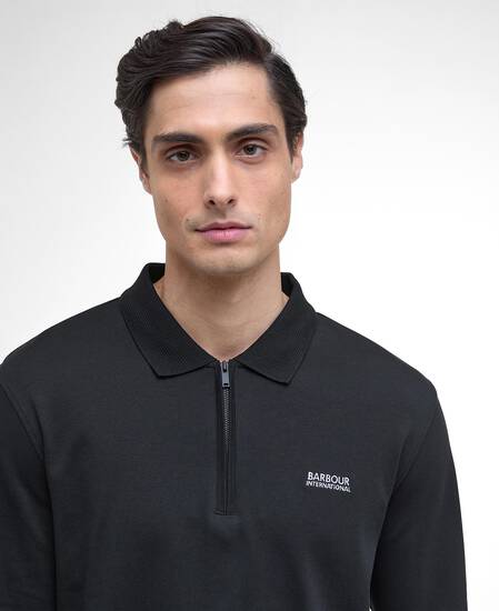 Innes Interlock Long-Sleeved Polo Shirt Black