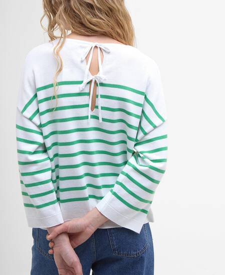 Kayleigh Striped Crew Neck Jumper Cloud/Kelly Green