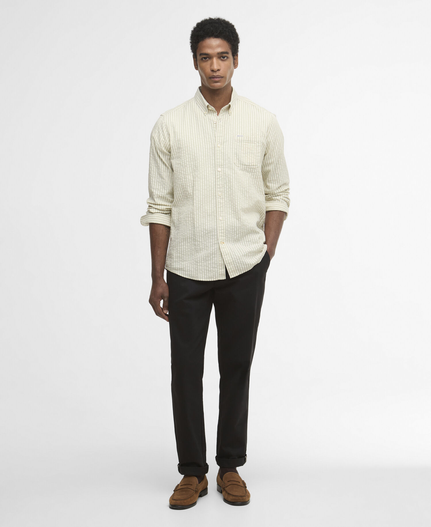 Camicia Cresswell a maniche lunghe in seersucker leggermente aderente Sea Green