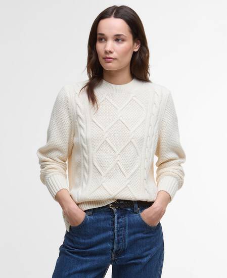 Maglione girocollo Burne con motivo a rombi Ecru