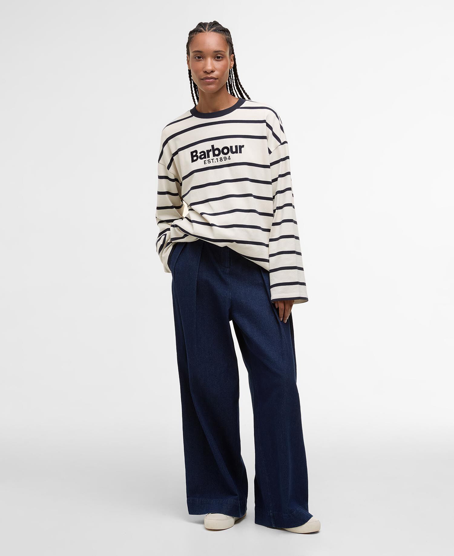 Top a maniche lunghe Maeve Ecru/Dark Navy Stripe