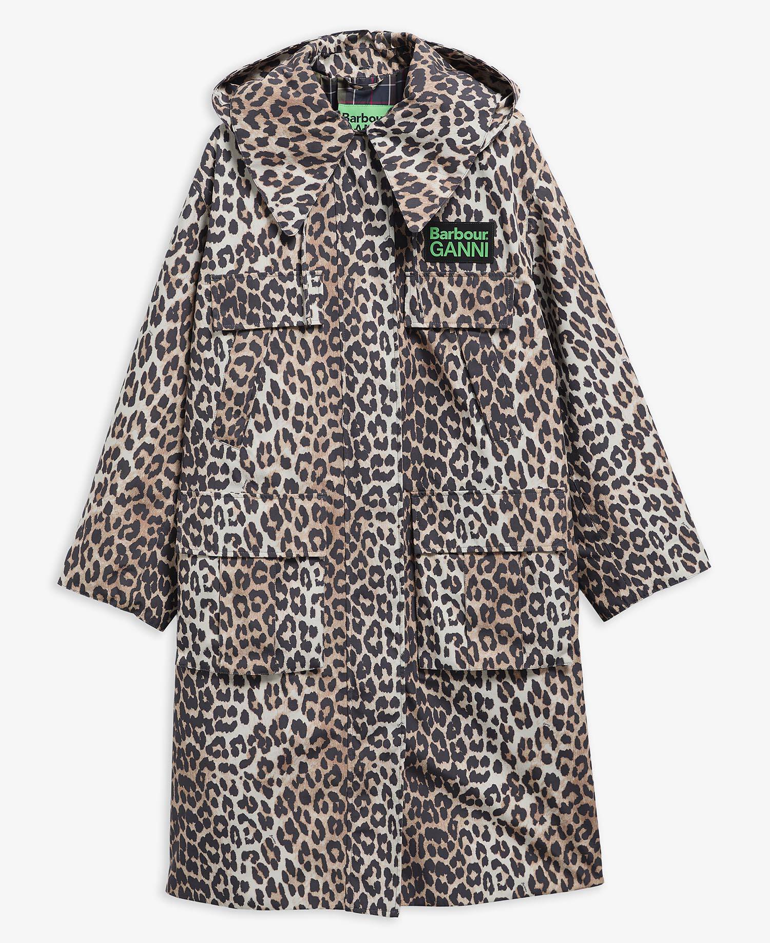 Barbour x GANNI Leopard Print Waterproof Parka Jacket Ganni Leopard Print image number 5
