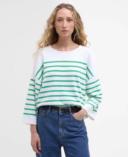Kayleigh Striped Crew Neck Jumper Cloud/Kelly Green