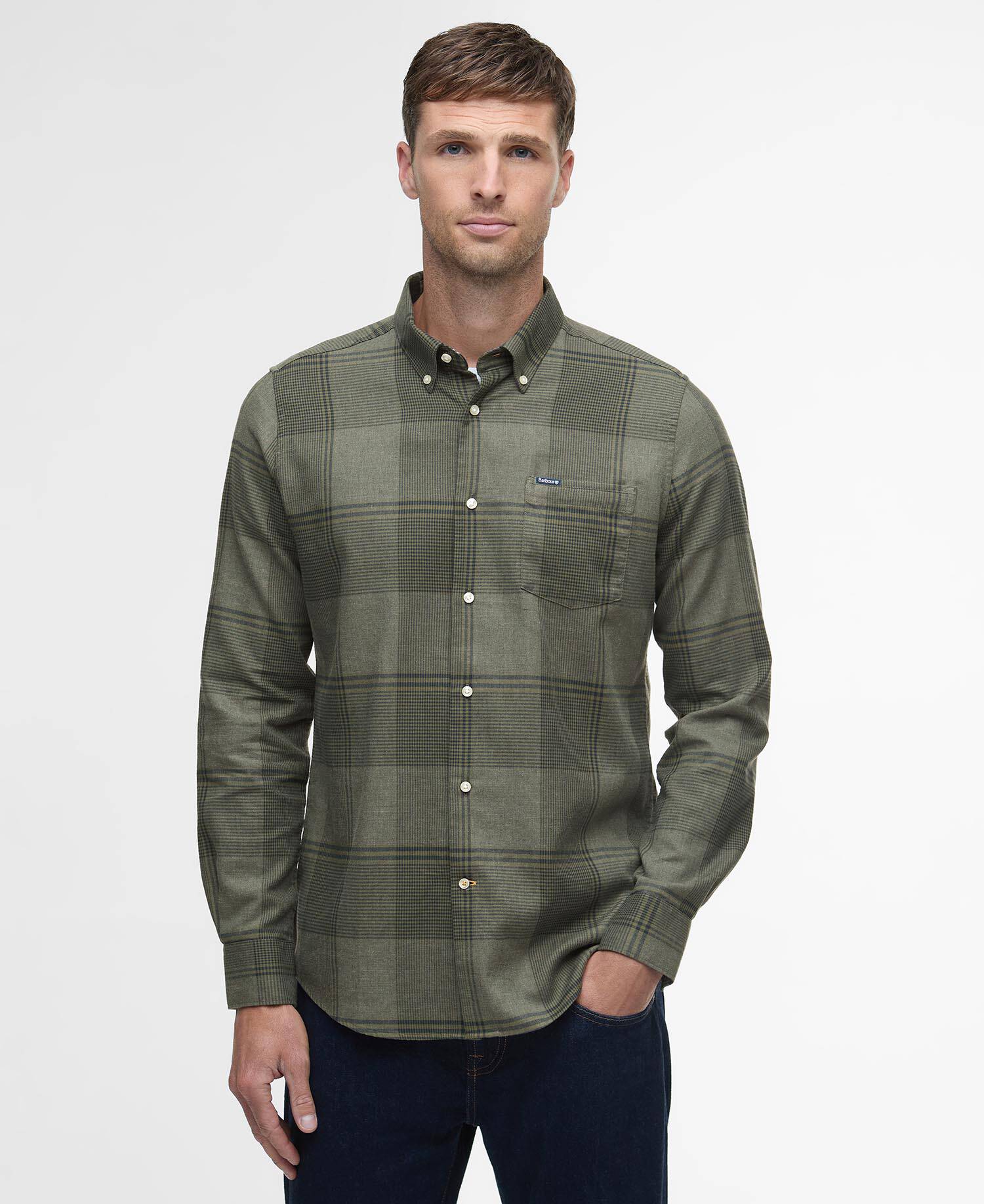 Heaney Checked Tailored Shirt Olive image number 0