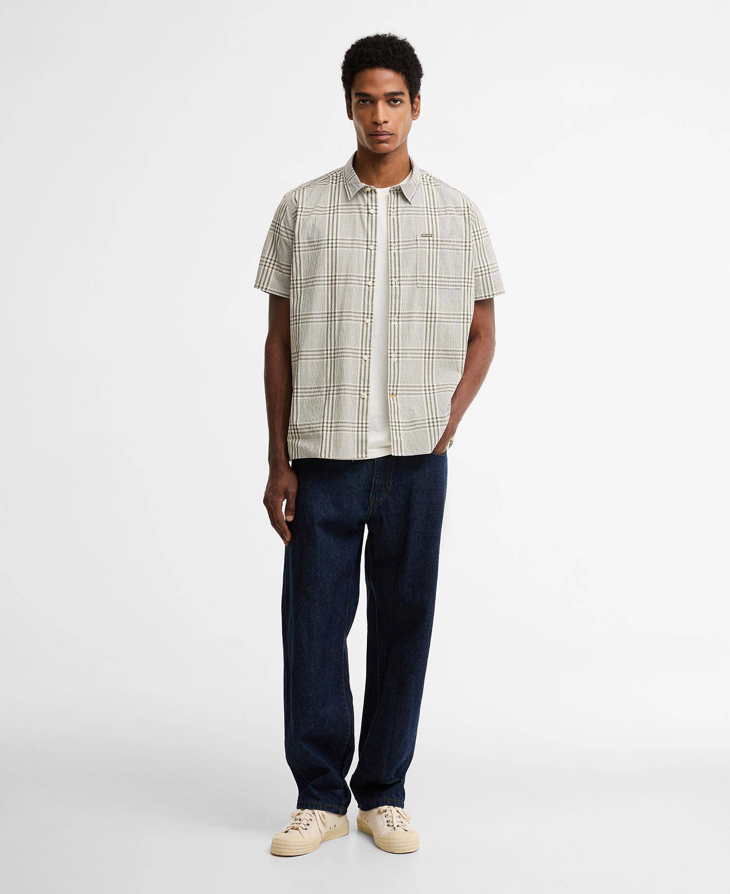 Carrock Checked Seersucker Short-Sleeved Shirt Whisper White image number 1